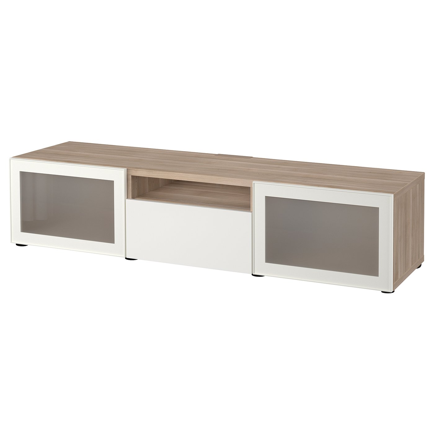 BESTÅ Banc TV - motif noyer teinté gris/Selsviken brillant ...