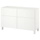 Armoire blanche BESTÅ, rectangulaire, en bois, à quatre sections, deux portes et deux tiroirs, design minimaliste.