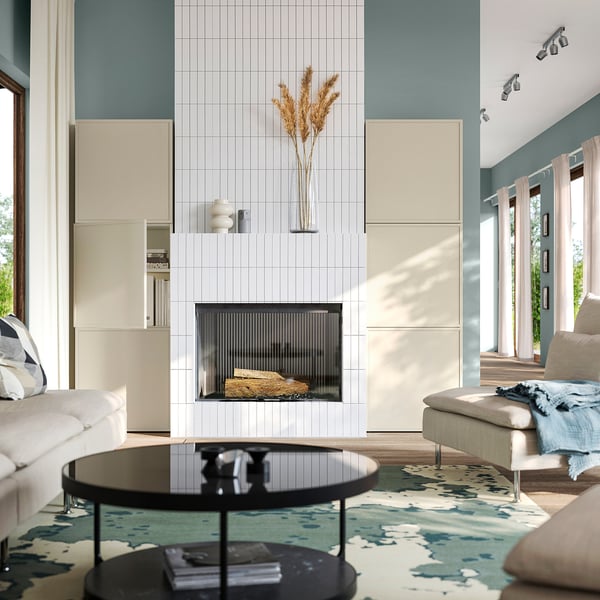 BESTÅ Combinaison rangement portes, blanc/Krukmakare beige, 120x42x193 cm