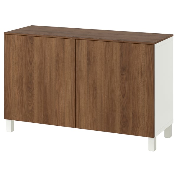 BESTÅ Combinaison rangement portes, blanc/Lappviken/Stubbarp motif noyer, 120x42x75 cm