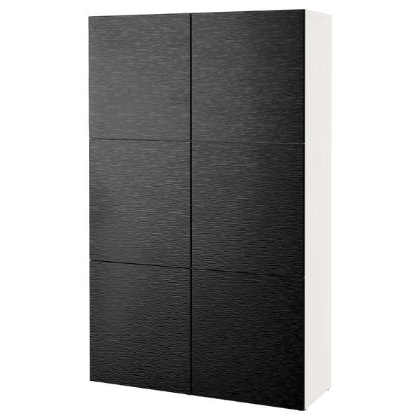 Armoire BESTÅ gris foncé avec portes blanches et 2 étagères.
