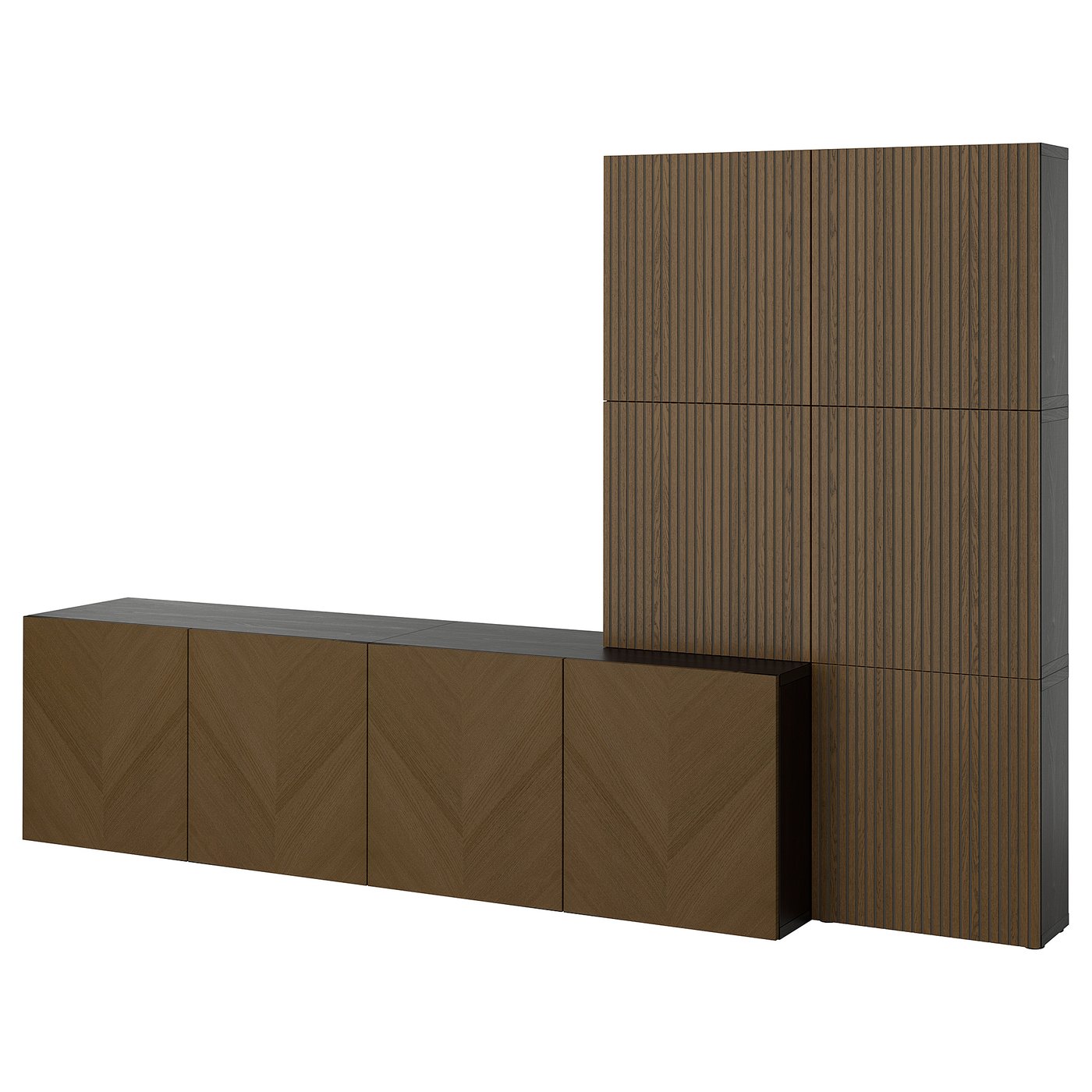 BESTÅ Combinaison rangement portes 300×300 cm, bois clair
