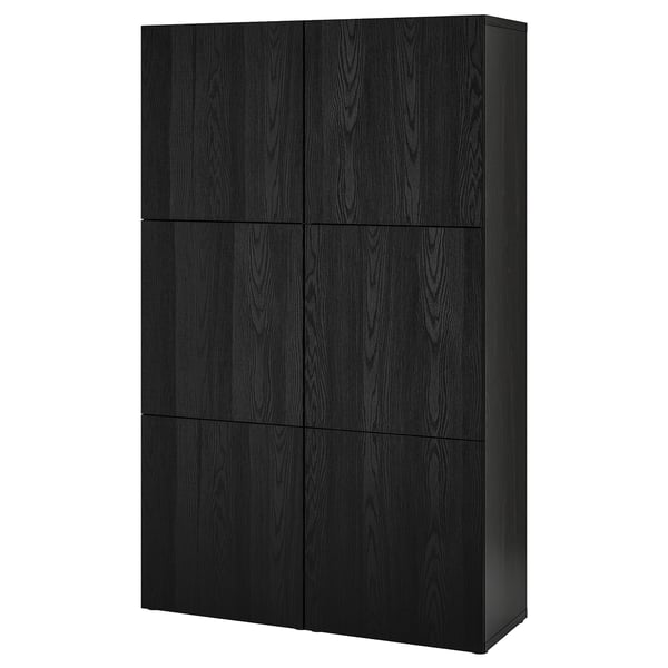 Armoire de rangement BESTÅ noire à six portes ; Rectangulaire, finition en bois foncé.