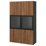 Armoire en bois marron et noir avec portes vitrées.
