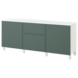 BESTÅ Combinaison rangement tiroirs, blanc/Krukmakare gris-vert foncé, 180x42x75 cm
