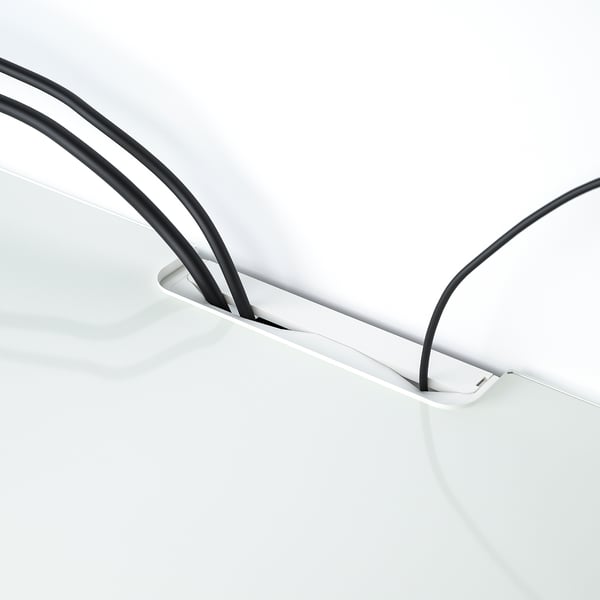 Panneau supérieur en verre blanc pour BESTÅ, avec sortie de câble, offrant protection et organisation.