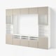 BESTÅ Rangement TV/vitrines, blanc Sindvik/Lappviken gris clair/beige, 300x42x231 cm