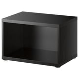 Meuble de rangement BESTÅ noir, rectangulaire, étagères ouvertes, design minimaliste.