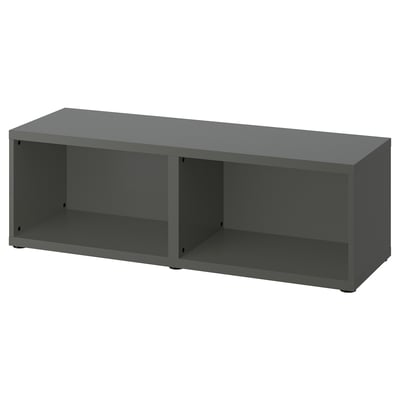 Un meuble de rangement ikea BESTÅ gris, rectangulaire, ouvert des deux côtés.