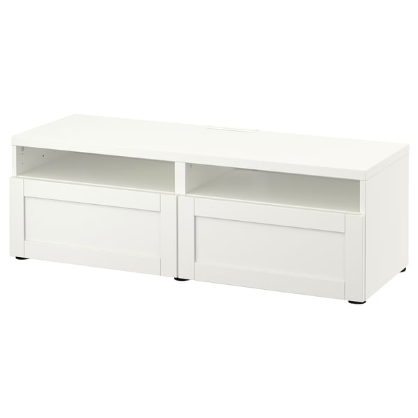Besta Banc Tv Avec Tiroirs Blanc Hanviken Blanc 120x42x39 Cm Ikea