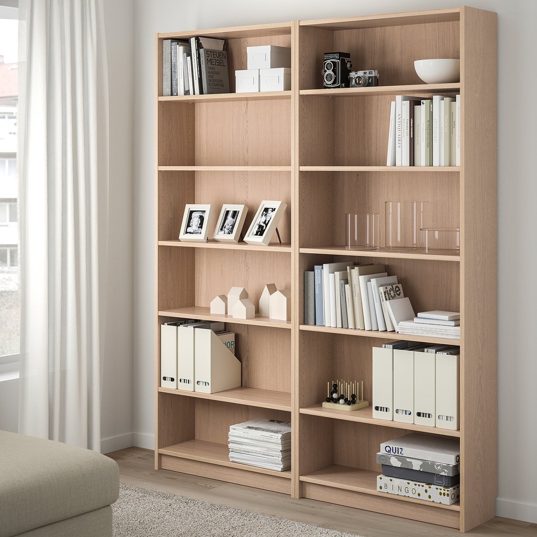 BILLY Bibliothèque, plaqué chêne blanchi, 160x28x202 cm IKEA