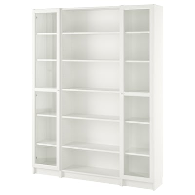 Étagère BILLY blanche, design élégant, six étagères réglables, portes vitrées, rangement moderne.