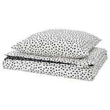 Ensemble de couette BJÖRKGRÅMAL, pois blancs et noirs, coton-viscose, doux, rectangulaire, motif imprimé.