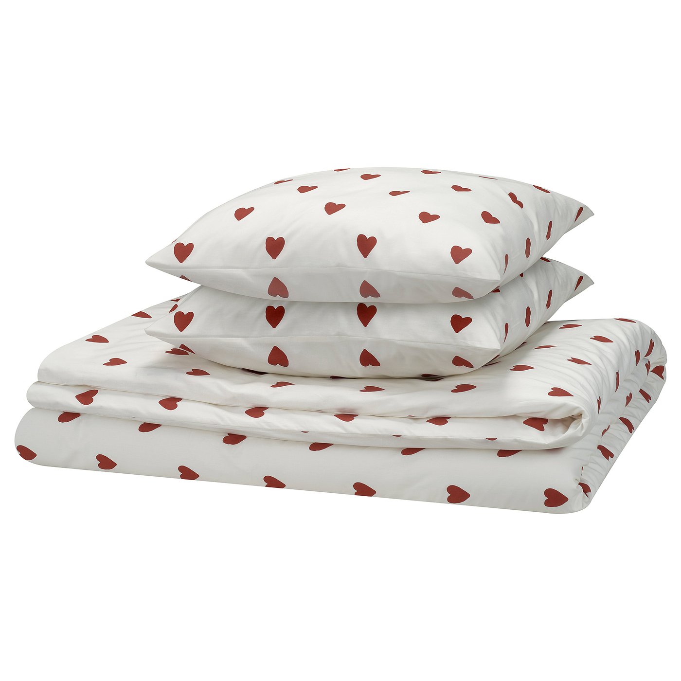 BJÖRNBÄRBUSKE housse de couette et 2 taies, motif coeur blanc/rouge, 240x220/65x65 cm - IKEA