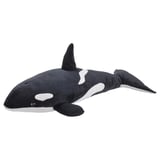 Grande peluche orque, noire et blanche, douce, fabriquée à partir de matériaux recyclés.