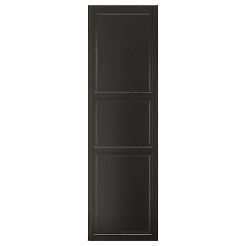 Affiche une porte d’armoire BODBYN noire avec un design de panneau biseauté pour un look classique et sophistiqué.