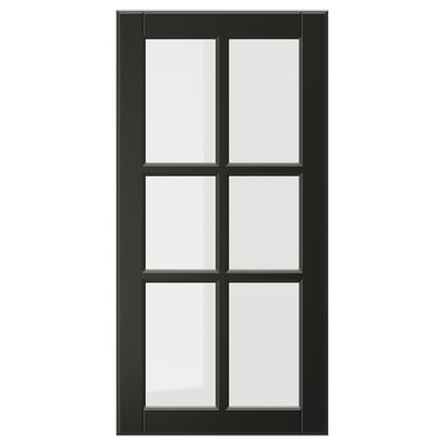 Porte d’armoire en verre BODBYN noir avec cadre biseauté et verre trempé.