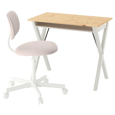 BOLLPOJKE / BLECKBERGET Bureau et chaise, blanc/orange-brun