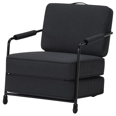 Chaise longue gaming noire BRÄNNBOLL, rembourrée, inclinable, sur roulettes, design moderne.