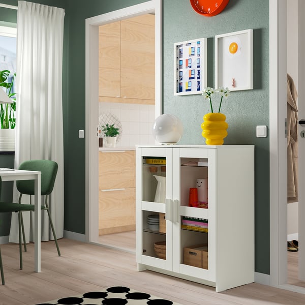 BRIMNES Armoire avec portes, verre/blanc, 78x95 cm