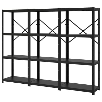 BROR Rangement avec armoire/établi, noir/contreplaqué de pin, 340x40x191 cm  - IKEA Belgique