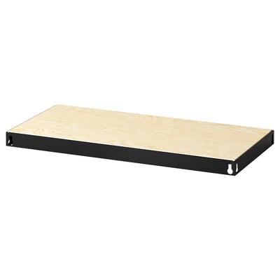 Étagère en bois BROR, rectangulaire, finition légère, soutenue par des côtés en métal foncé, design robuste.