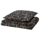 Parure de lit BRUDKRUSBÄR noire, imprimé floral, coton biologique, oreillers rectangulaires.