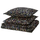 Parure de lit BRUDKRUSBÄR noire à imprimé floral, pliée, coton biologique.