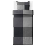 Ensemble de couette et d’oreiller GRUNKRISSLA grège. Rectangulaire avec motif en grille. Mélange coton-viscose.