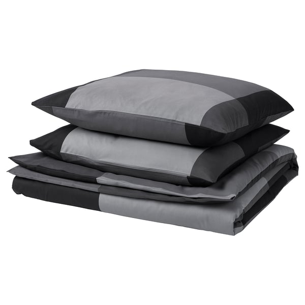 BRUNKRISSLA Housse de couette et 2 taies, noir, 240x220/65x65 cm