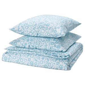 Parure de lit à fleurs bleues CYMBALBLOMMA, polyester recyclé doux, oreillers carrés, imprimé floral moderne.