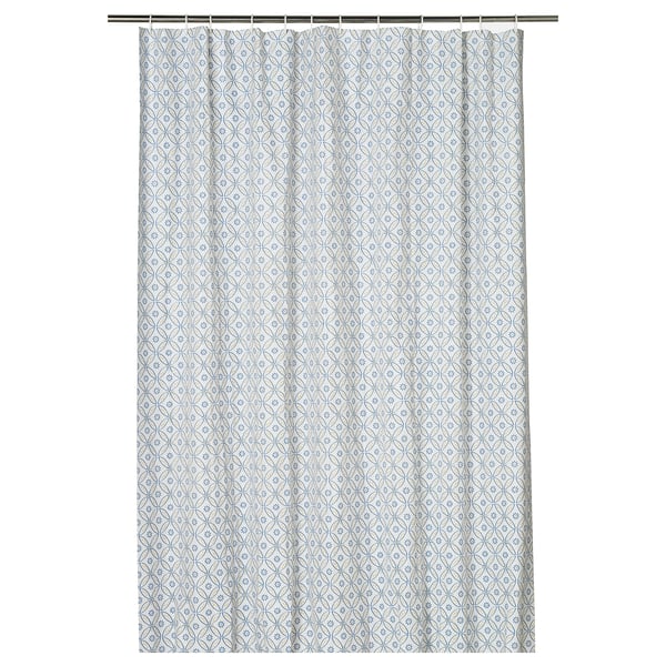 Rideau de douche DOCKBÅT, blanc, à motifs, plastique eva, résistant à l’eau, bord droit.