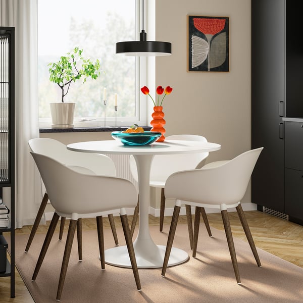 DOCKSTA / GRÖNSTA Table et 4 chaises à accoudoirs, blanc/blanc, 103 cm