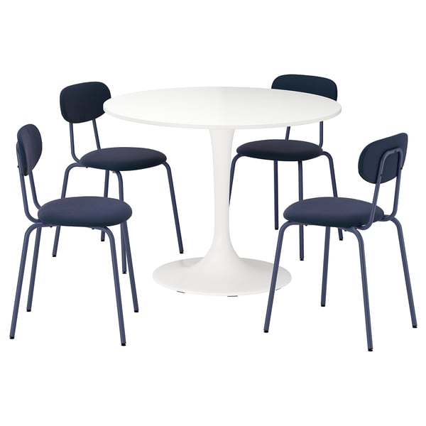 DOCKSTA / SANDSBERG Table et 4 chaises, blanc/Remmarn bleu foncé, 103 cm
