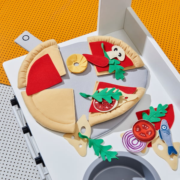 DUKTIG Pizza en peluche, 24 pièces, pizza/multicolore