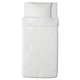 Parure de lit DVALA blanche : coton impeccable, forme rectangulaire, design simple.