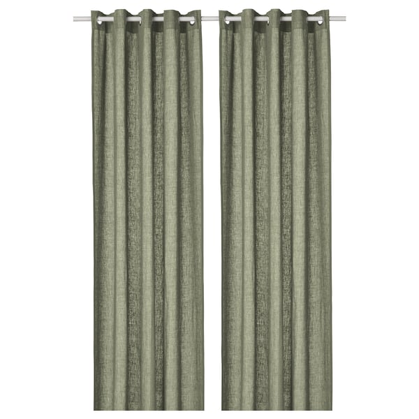 Rideaux DYTÅG, gris-vert, lin, rectangle, simple, élégant.
