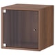 Armoire cubique en bois brun avec porte en verre, design simple et élégant.