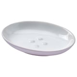 Porte-savon ovale blanc EKOLN, grès, courbes douces, petits trous pour le drainage.