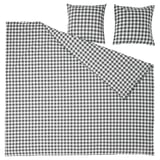 Parure de lit vichy EKTANDVINGE : gris/blanc, coton biologique, à carreaux.