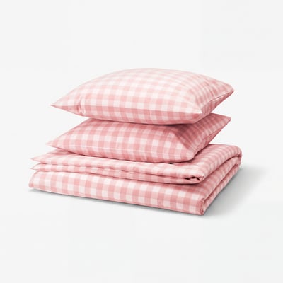 EKTANDVINGE Housse de couette et 2 taies, rose clair blanc/carreaux, 240x220/65x65 cm