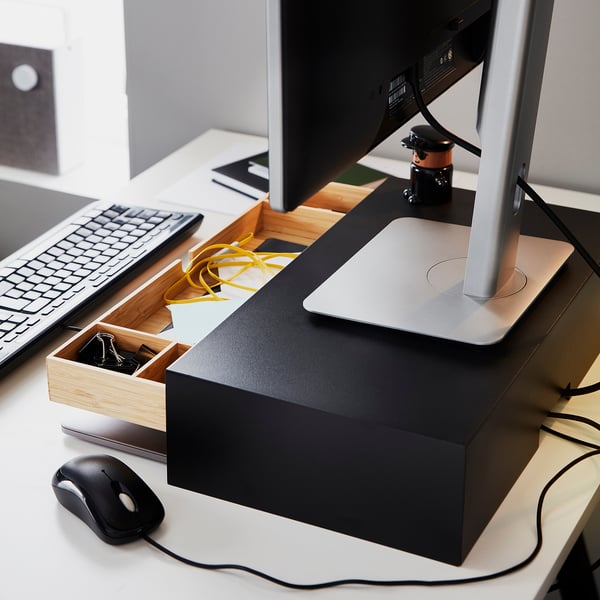 Rangement de bureau pour support de moniteur en bois avec tiroirs