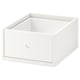 Option : Tiroir de rangement blanc Ikea ELVARLI, de forme carrée, au design minimaliste, en peinture acrylique sur panneau de fibres.