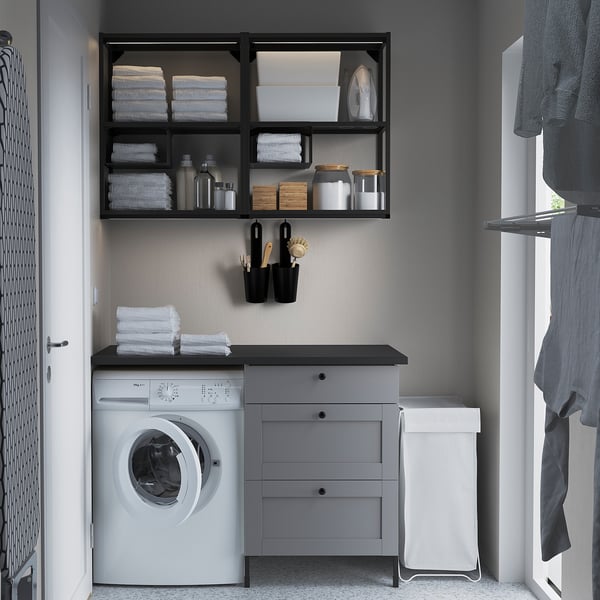 Enhet Combinaison Rangement Murale Anthracite Gris Avec Cadre 121 5x63 5x222 Ikea