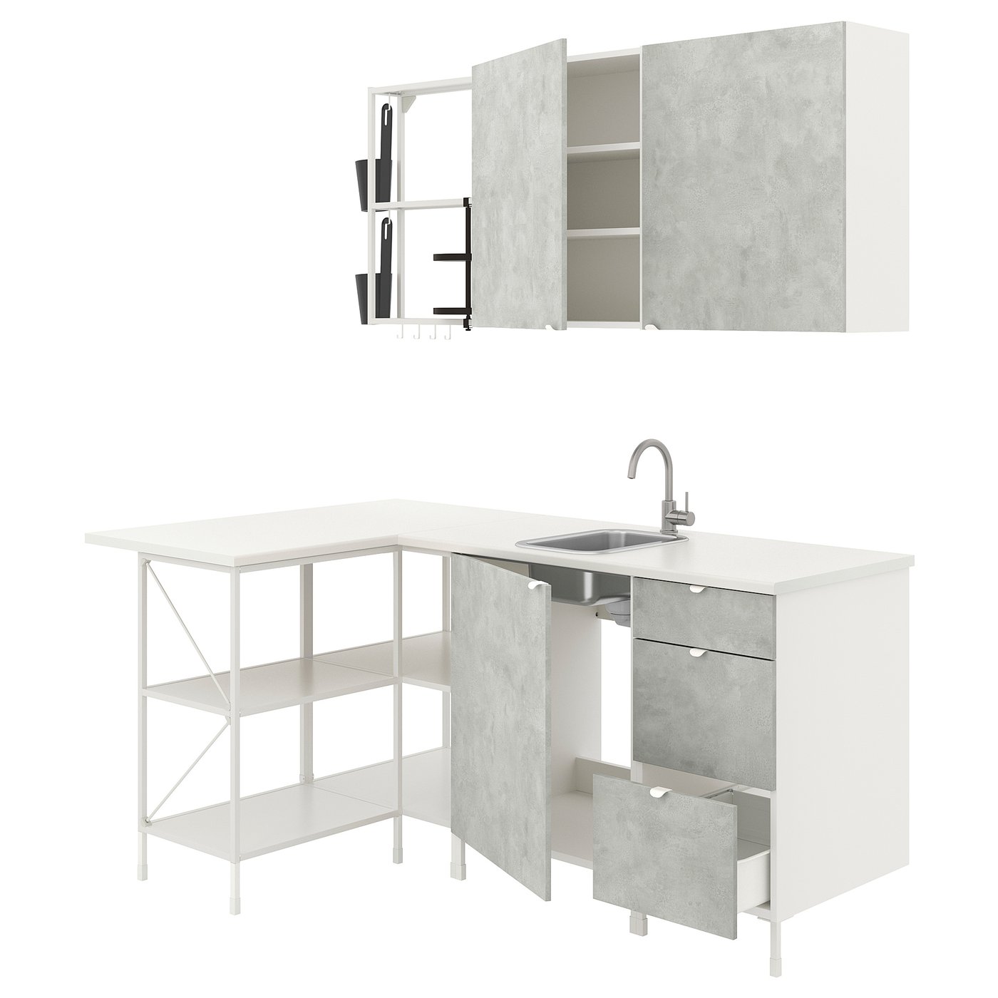 ENHET Cuisine d'angle - blanc/imitation ciment - IKEA