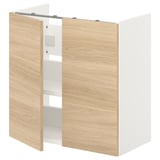 meuble de salle de bain ENHET chêne & blanc ; rectangulaire, deux portes, une étagère.