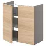 Armoire de salle de bain ENHET, chêne et gris, avec étagères. Design élégant et rectangulaire pour un rangement soigné.