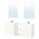 Vanité de salle de bain ENHET avec 2 lavabos, armoires et miroirs ; luminaires modernes et chromés.
