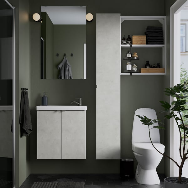 enhet tvallen mobilier salle de bain 13 pieces imitation ciment blanc pilkan mitigeur lavabo ikea