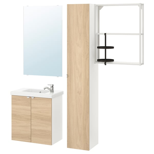 enhet tvallen mobilier salle de bain 13 pieces motif chene blanc pilkan mitigeur lavabo ikea